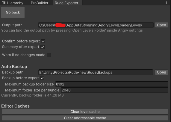 Rude Exporter Settings